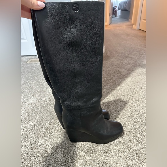 Gucci Black Leather Wedge Knee-High Boots - Picture 11 of 12